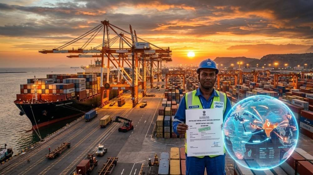 International shipping port manager holding verified DGFT Import Export Code IEC certificate